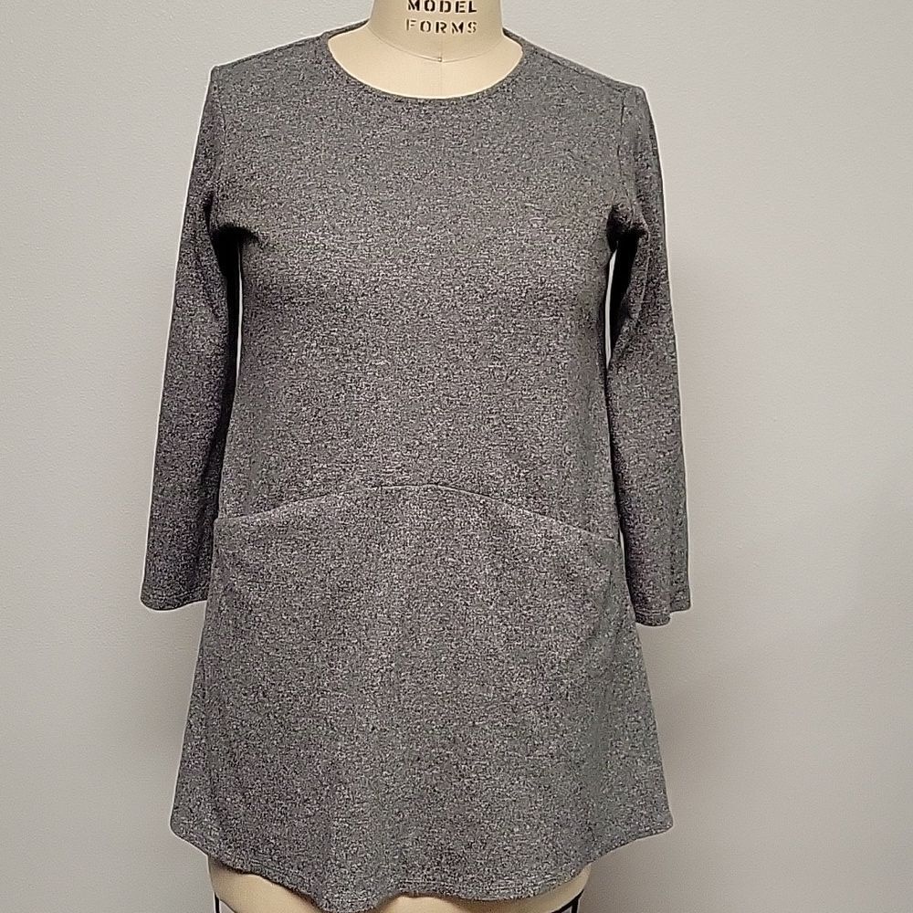 PURE JILL by J. JILL 100% Cotton Gray Long Sleeve Crew Neck A-Line Dress sz PXS